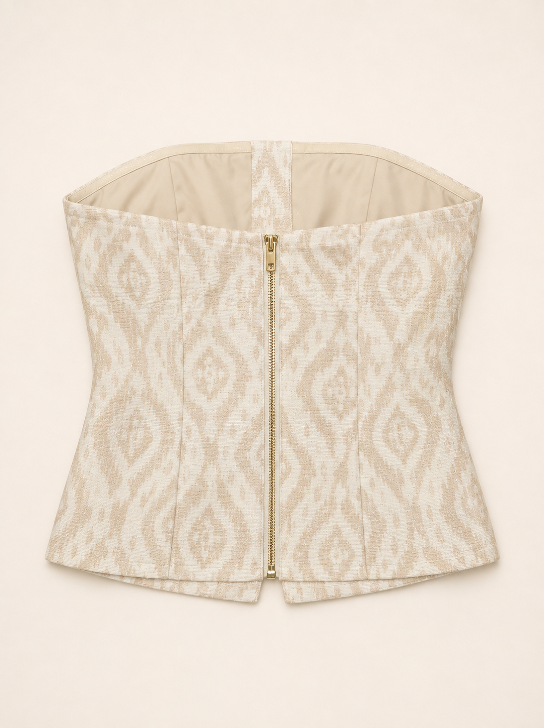 Sadri Couture Noor Ikat Corset, a sculpted tailored corset, close-up of construction detail.