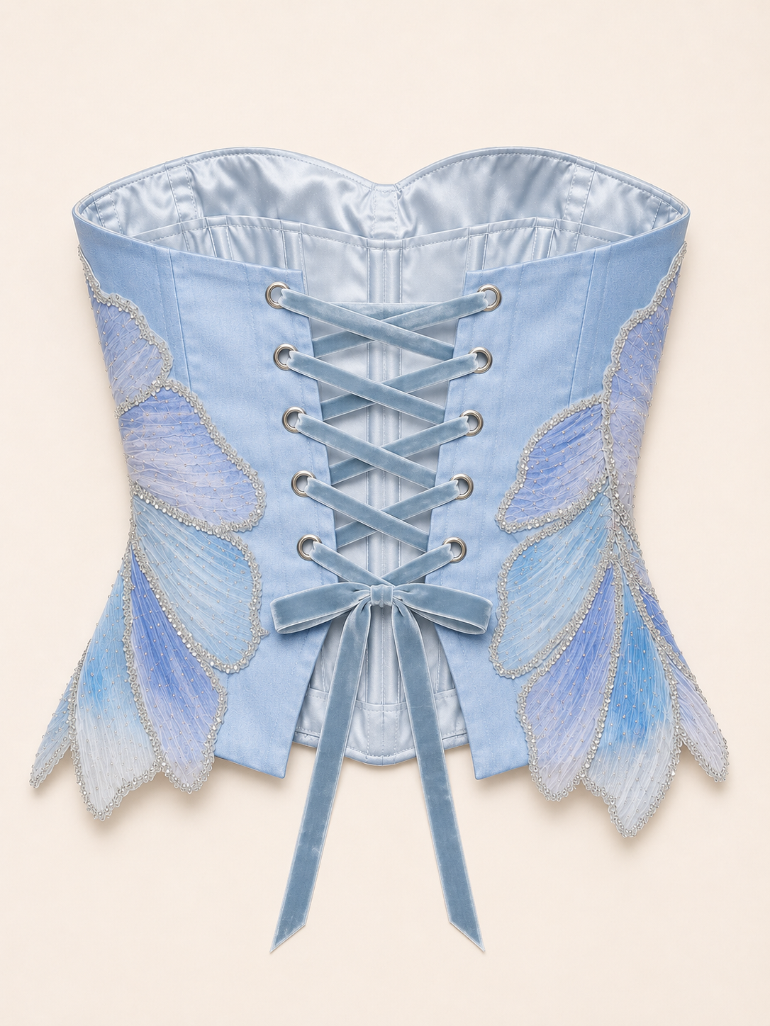 Sadri Couture Celeste Embellished Corset with hand-finished embellishment, detail of trim and finishing.
