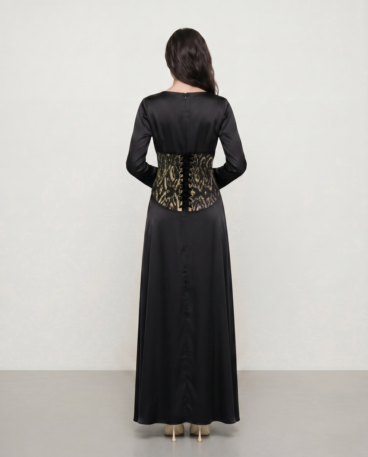 Sadri Couture Marvorid Reversible Ikat Corset Belt, side detail view.