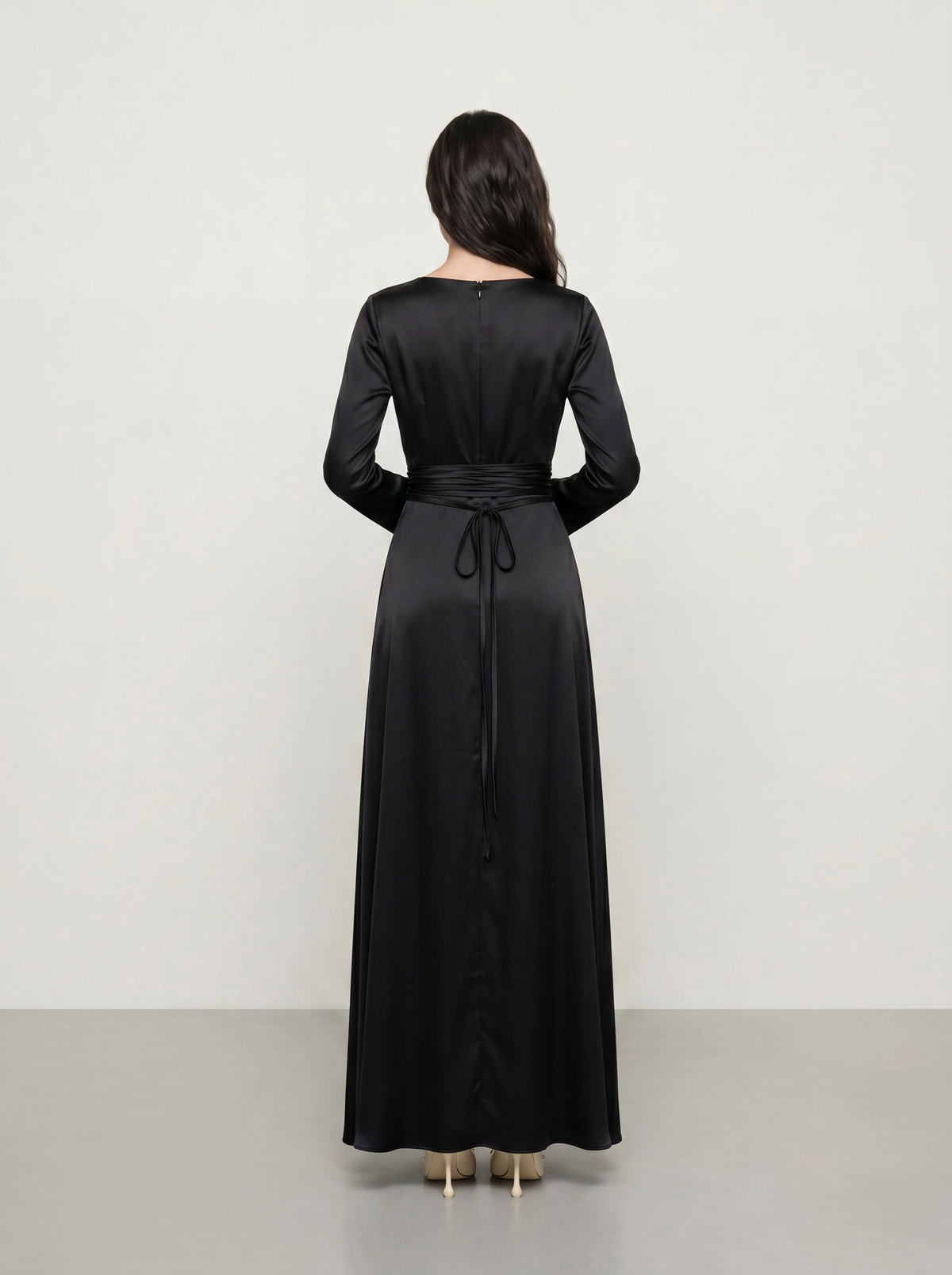 Sadri Couture Infinite Dress, a fluid crepe-back satin maxi dress.