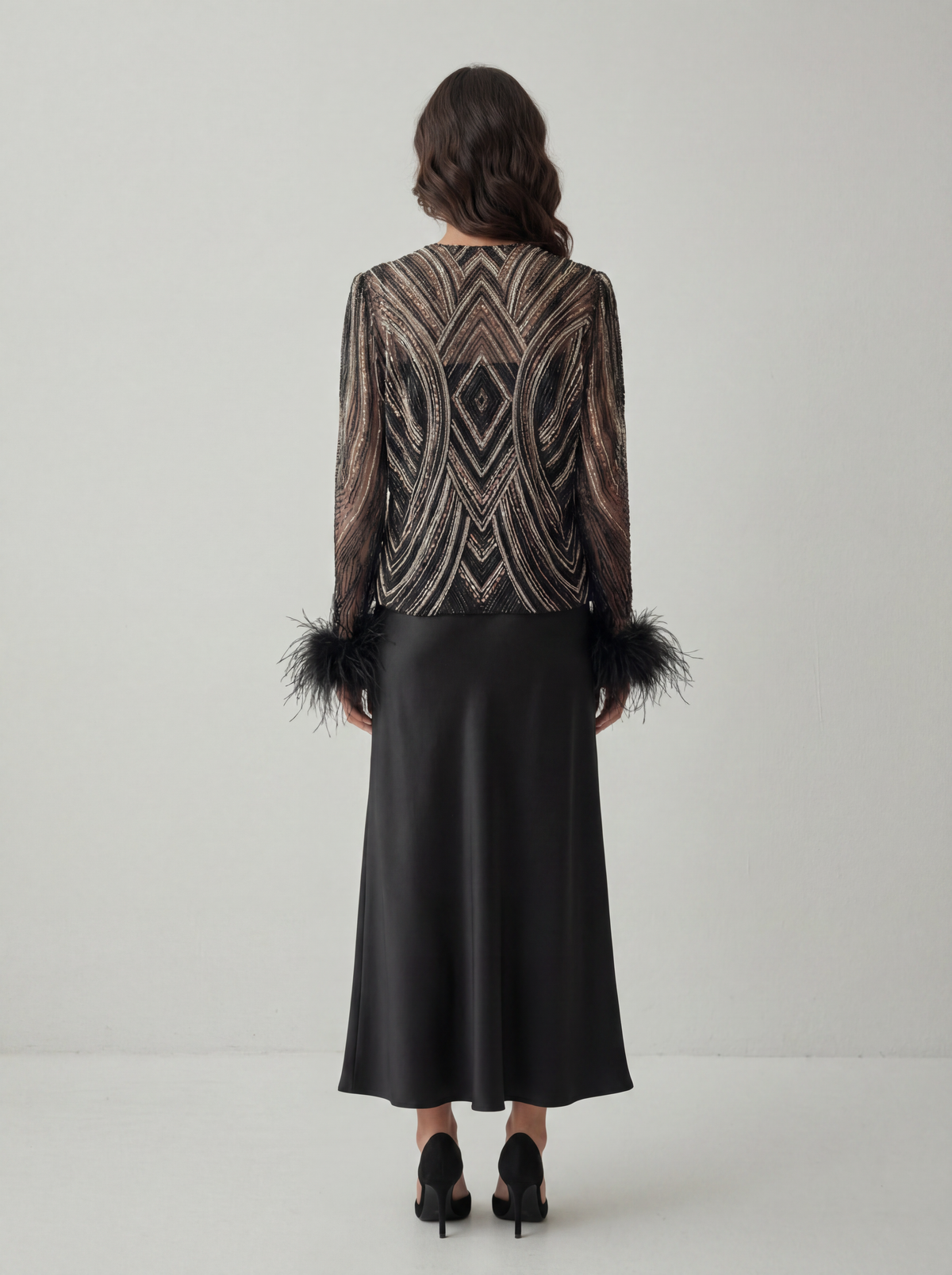Sadri Couture Lumina Jacket with hand-applied beadwork and sequins, side detail view.