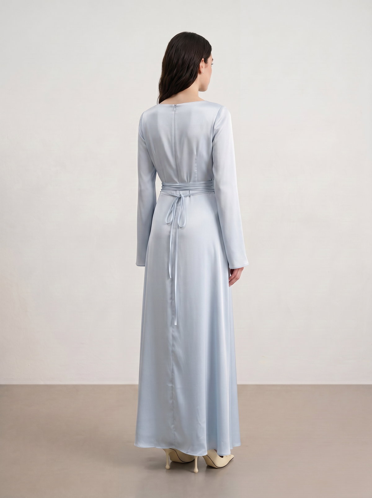 Sadri Couture Infinite Dress, a fluid crepe-back satin maxi dress.