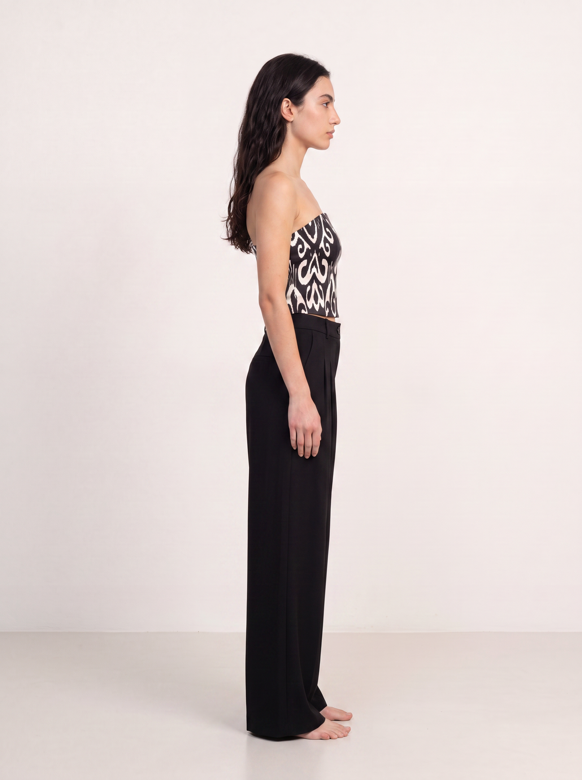 Sadri Couture Roya Pants, tailored crepe-back satin trousers, detail of trim and finishing.