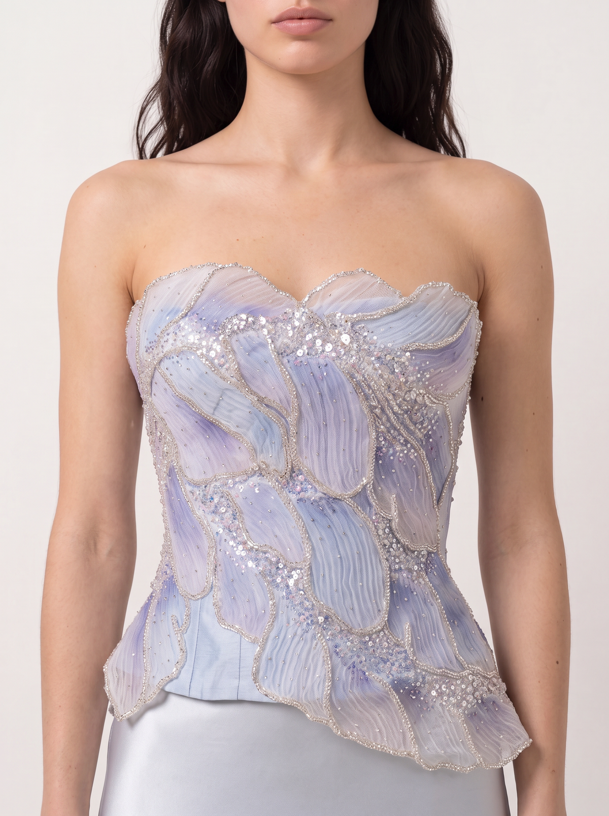 Sadri Couture Celeste Embellished Corset with hand-finished embellishment, side detail view.