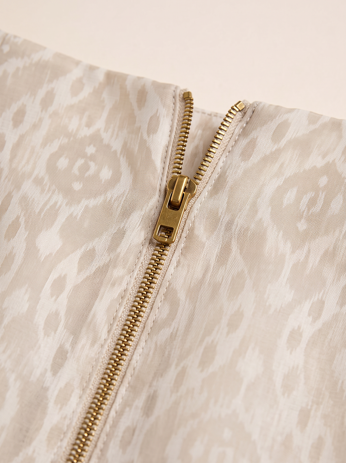Sadri Couture Noor Ikat Skirt with sheer organza overlay, detail of trim and finishing.